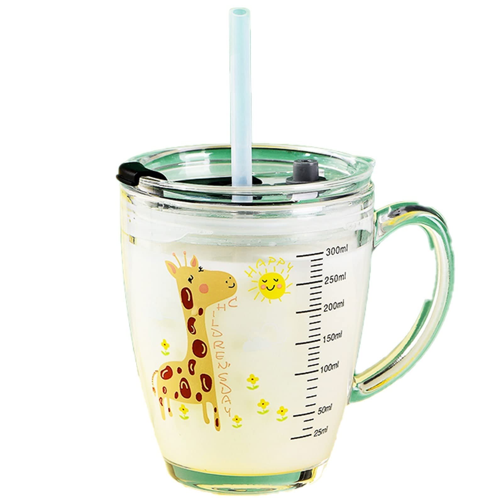 Vasos de agua de vidrio templado de 10oz con tapa juego de 2 piezas para niños