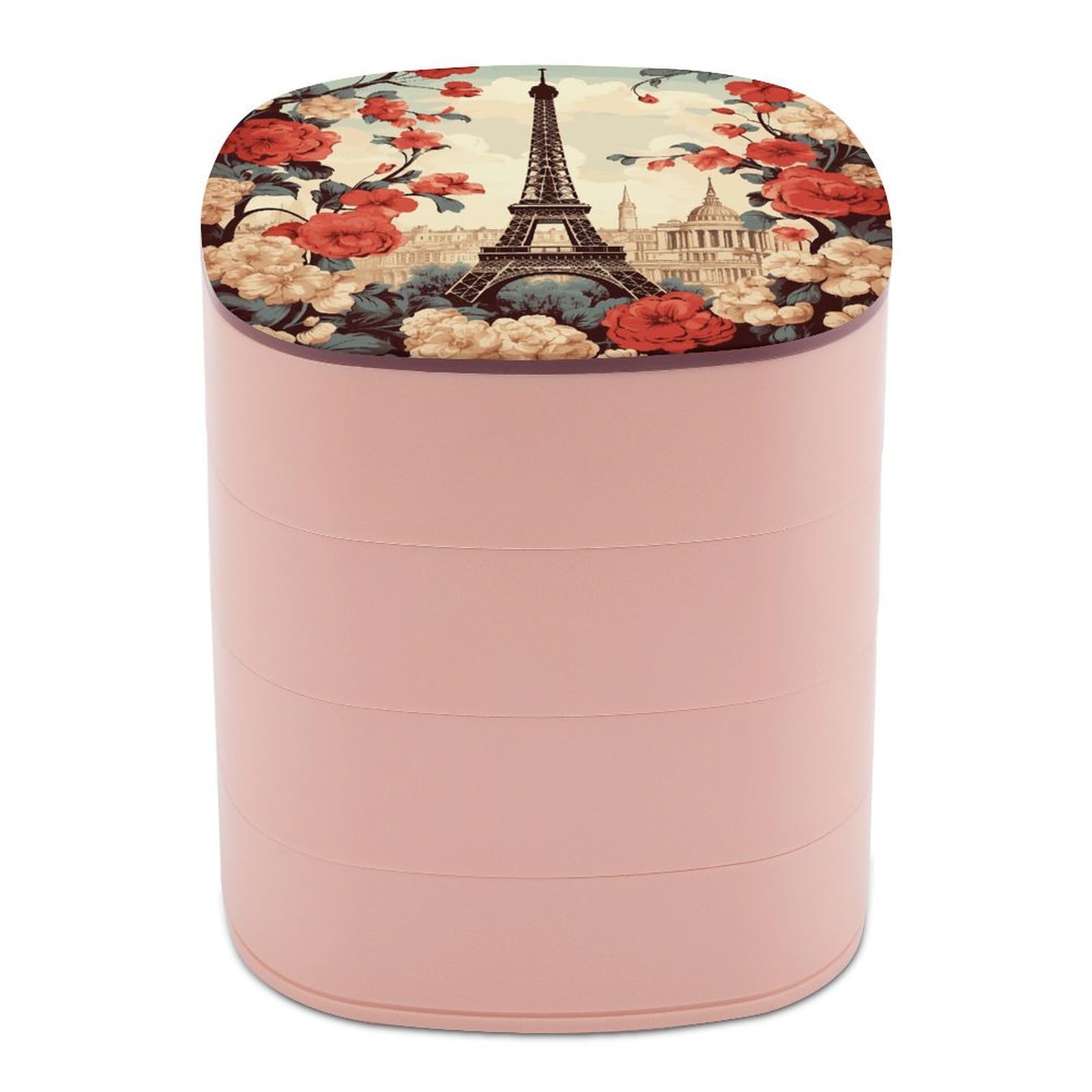 QSMGHKD QSMGHKD Joyero, organizador de joyas de viaje con estampado floral vintage de París, 4 capas giratorias de 360 grados con espejo, cajas de joyería para anillos, aretes, collares, pulseras, niñas y