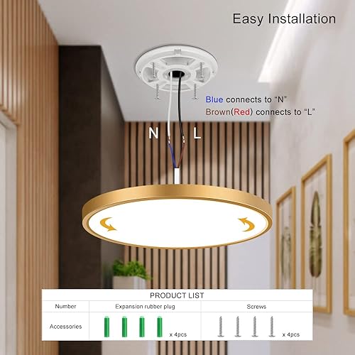 Miniatura 7 de Lámpara de techo LED dorada de 9 pulgadas, luz diurna blanca de 5000 K, luz de techo LED de bajo perfil, 18 W, 1800 lm, lámpara de techo plana