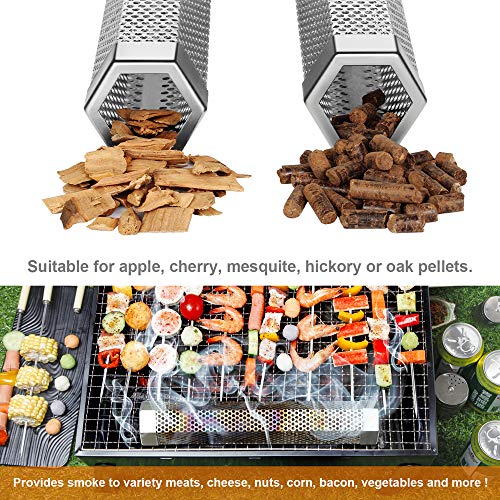 Premium Pellet Smoker Tube For All Grill Electric Gas Charcoal Or Smokers- 5 Hours Of Billowing Smoke - Cold Or Hot Smoking- Ideal For Smoking Cheese Nuts Steaks Fish Pork Beef - 12" Stainless Steel #TOP5