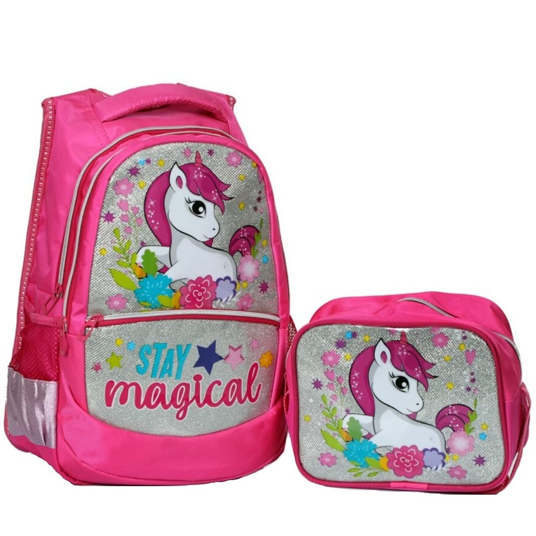 TahTicMer ilkokul Okul Sırt çantası Kız Beslenme çantalı Ortopedik 2li Set At Model Unicorn Fuşya