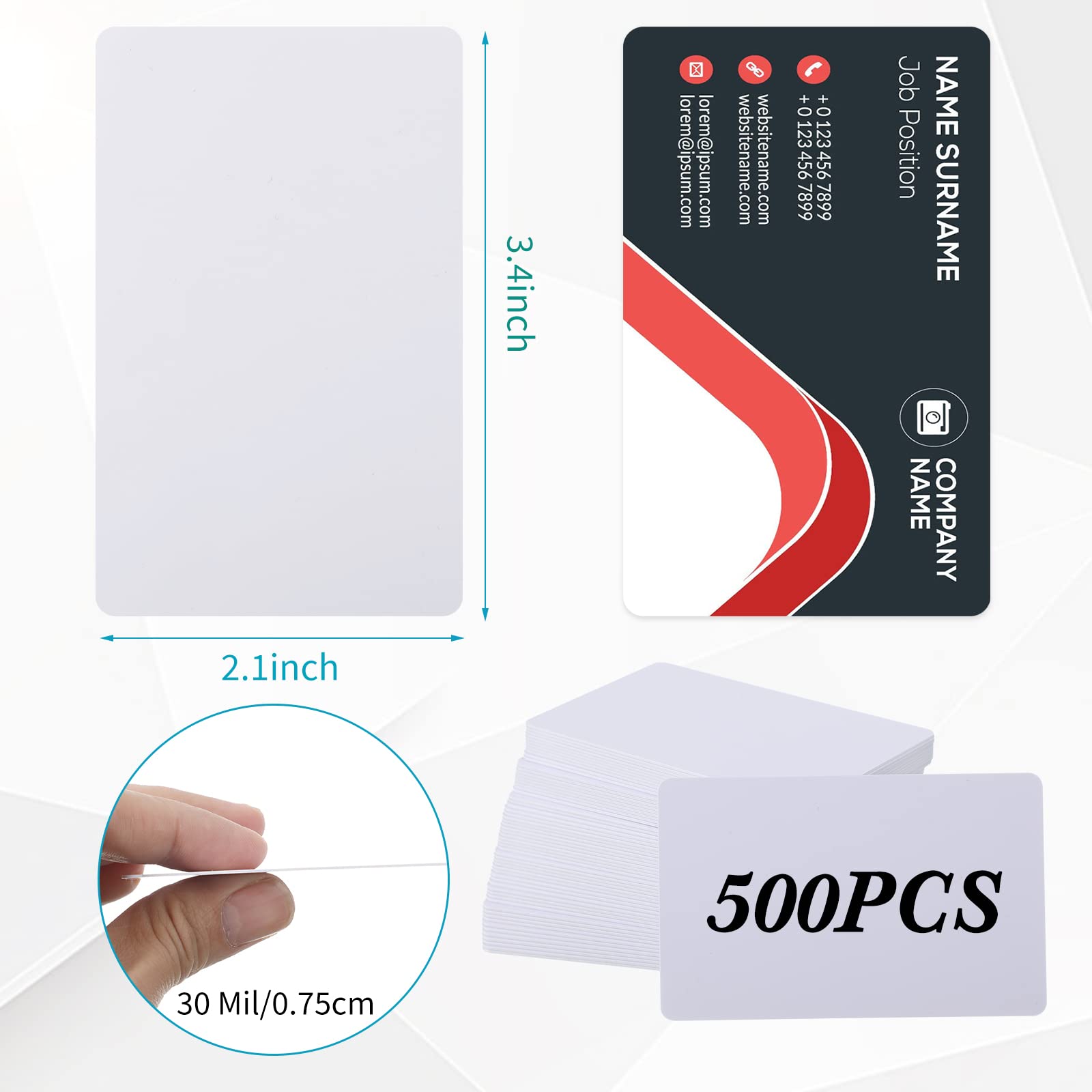 Yexiya 500 Stück Blanko-PVC-Karten, weiß, Qualitäts-Kunststoff-Ausweis-Drucker, Cr80, 30 mm, Visitenkarten, passend für die meisten Foto-Ausweis-Drucker