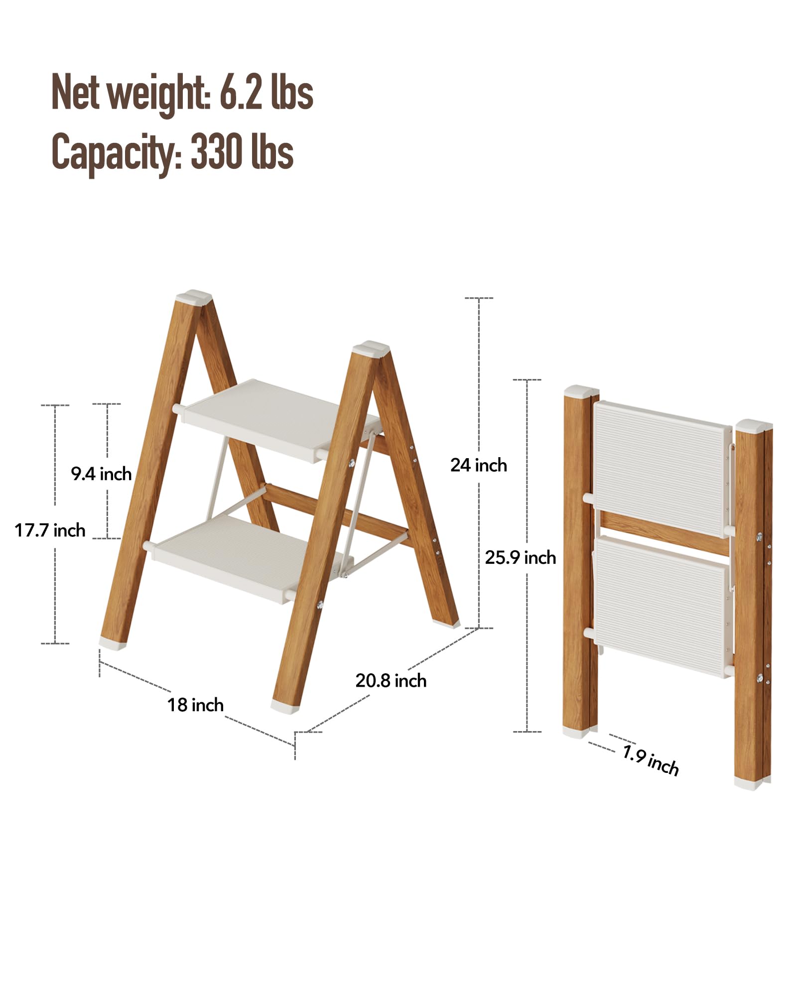 2-Step Aluminum Ladder Lightweight Folding Step Stool with Extra-Wide Anti-Slip Steps 330 lbs Capacity Compact Space-Saving Design for — view 2