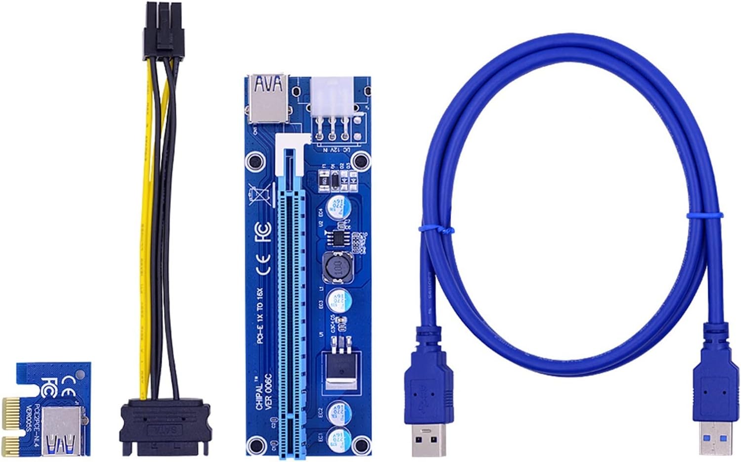 100PCS VER 006C PCI-E Riser Card PCIE 1x to 16x Extender Adapter 100CM 60CM USB 3.0 Cable SATA to 6Pin Power Cord for GPU(1M)