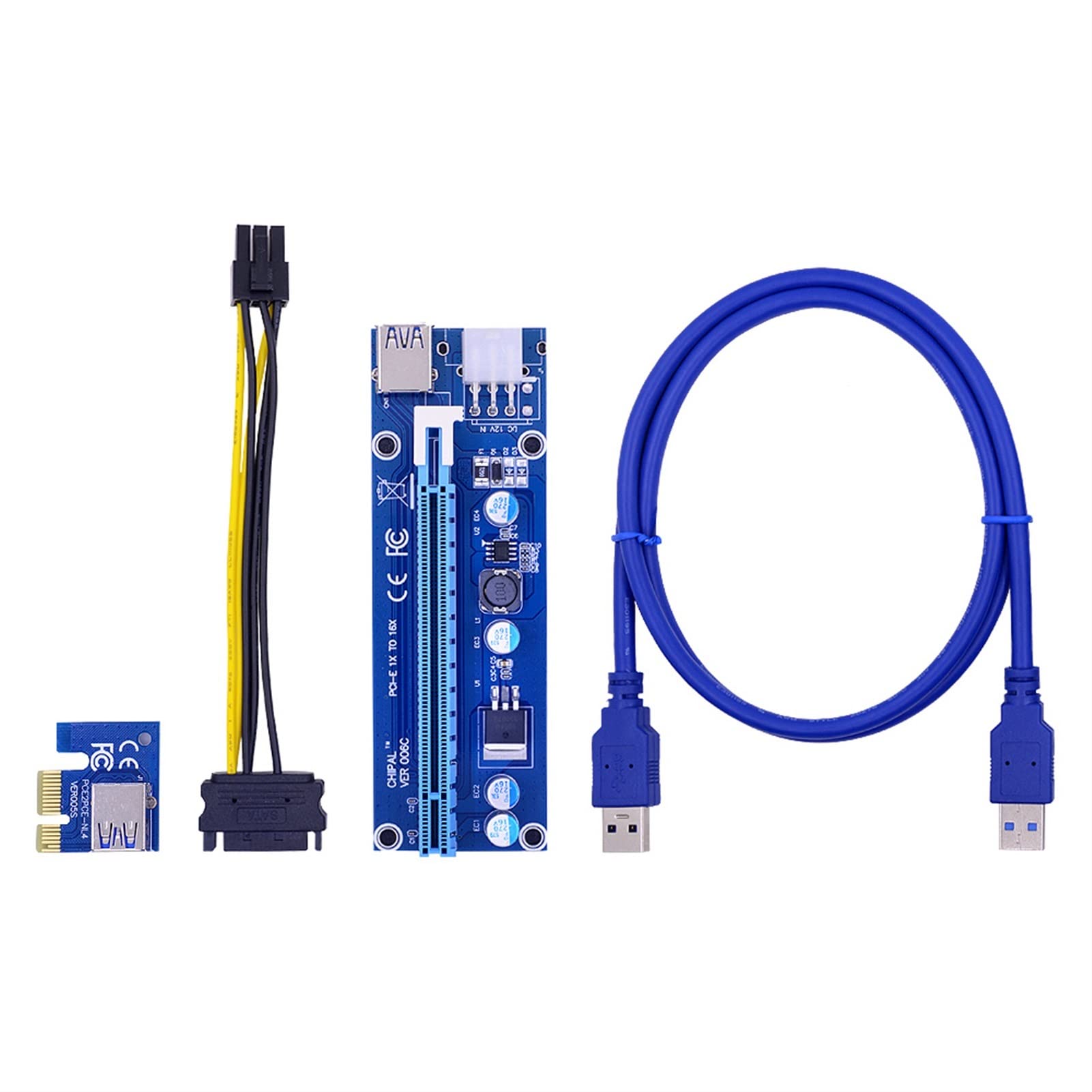FFHDJL 100PCS VER 006C PCI-E Riser Card PCIE 1x to 16x Extender Adapter 100CM 60CM USB 3.0 Cable SATA to 6Pin Power Cord for GPU(1M)