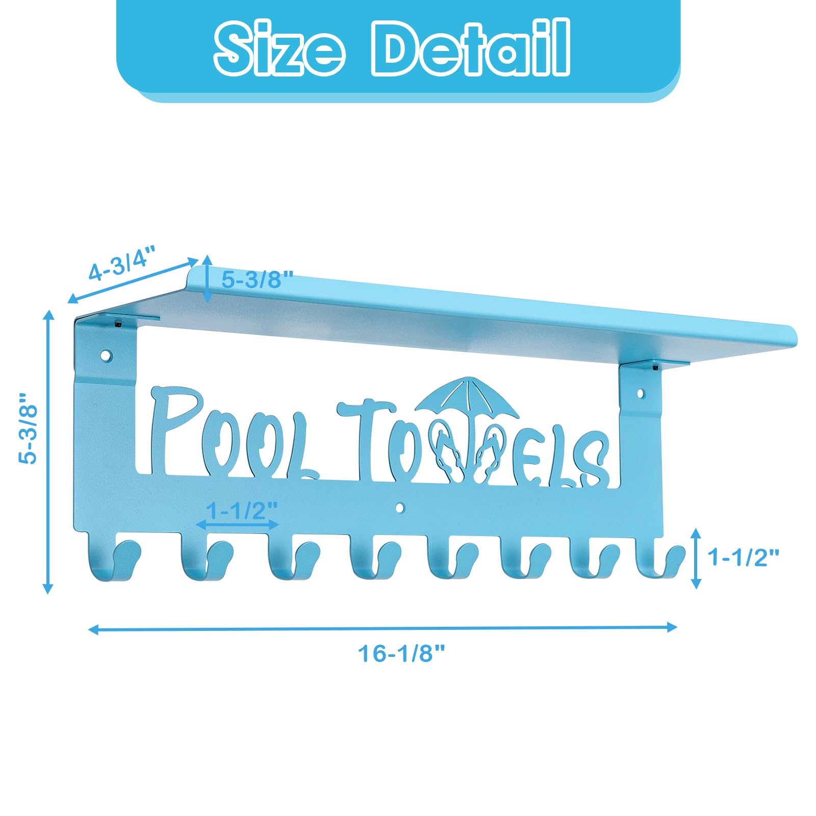 IBosins Pool Towel Rack With 8 Hooks, Towel Holder Wall Mounted For Outdoor Or Bathroom Towel Hanger For Hanging Bathrobes Towels Clothes Perfect Pool Area Outside Sign And Decor (blue) I.1541087734