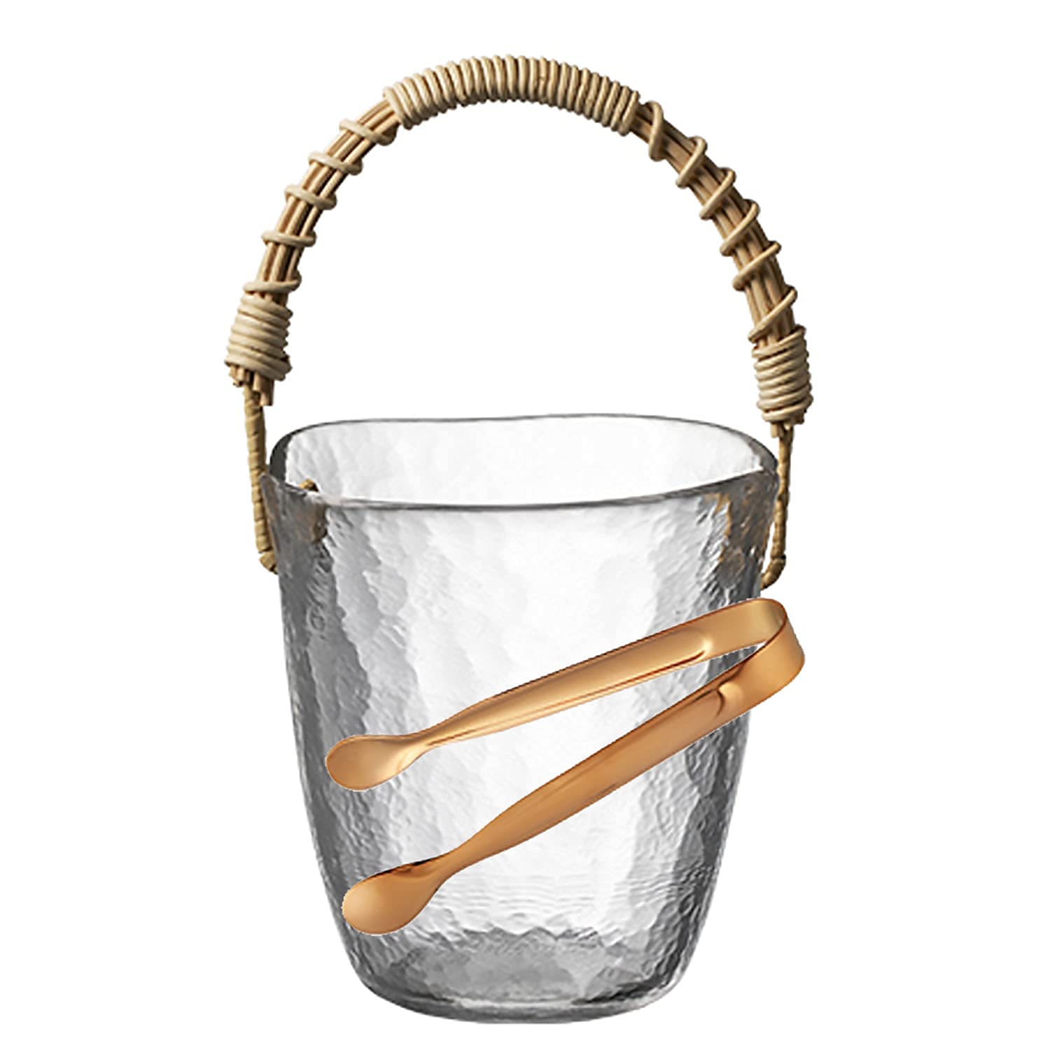 Cubo Cubo de Hielo con Tapa y Pinzas para Hielo Cubo de Hielo Botellas de Vino o champán Cubo de Cerveza Cubos de Hielo de Vidrio Transparente para el hogar con asa