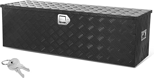 Miniatura 11 de Auto Dynasty Caja de herramientas de aluminio resistente con placa de diamante para camioneta, cama de caravana, remolque, organizador de Negro