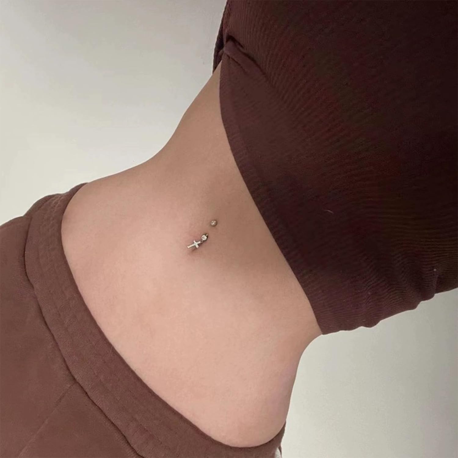 Belly Button Ring Rhinestones Cross Belly Rings Surgical Steel Belly Rings for Women Dangle Small Belly Button Rings Dainty Cross Dangle Belly Piercing Jewelry - Image 3