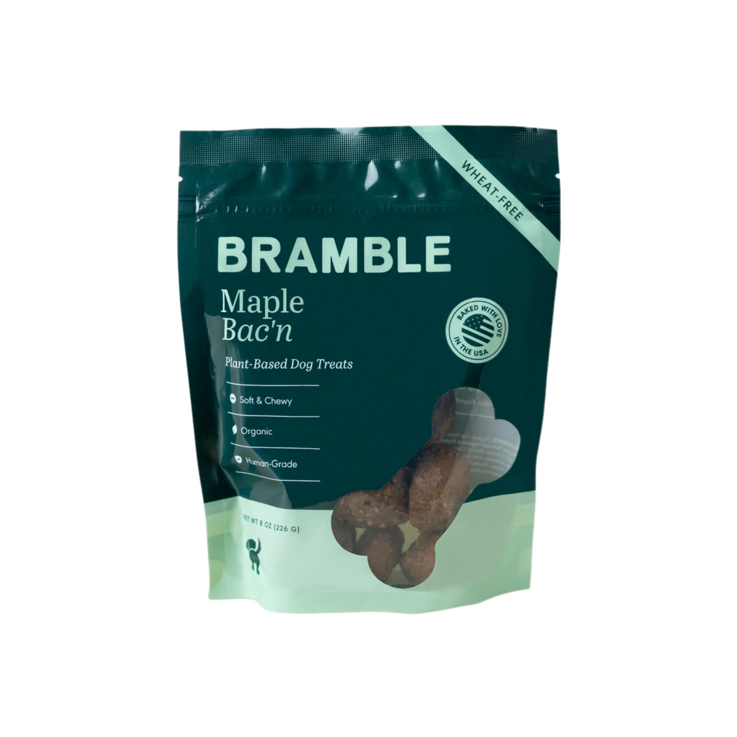 BRAMBLE Vegan Dog Treats. Plant-Based Treats for Dogs, Made with Real Ingredients, Soft & Chewy Dog Cookies. Wheat-Free. Maple Bac'n. 8 oz
