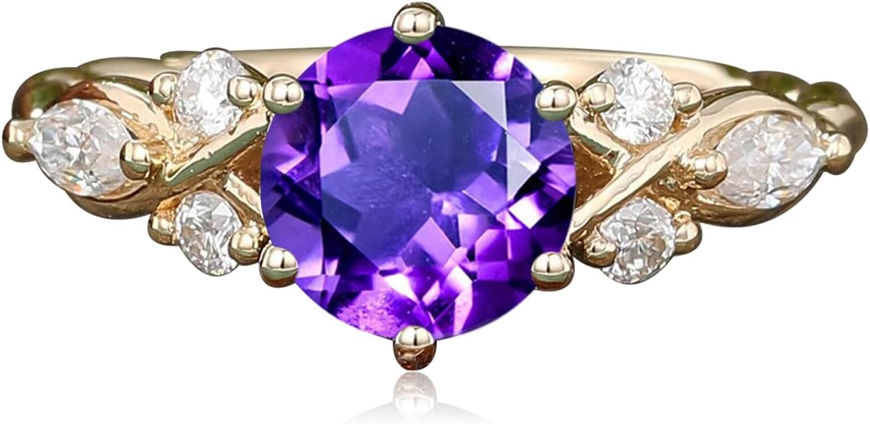 1CT Round Gemstone Engagement Rings Solid 10K/14K/18K Yellow Gold Twisted Vintage Vine Wedding Bridal Anniversary Proposal Ring for Her