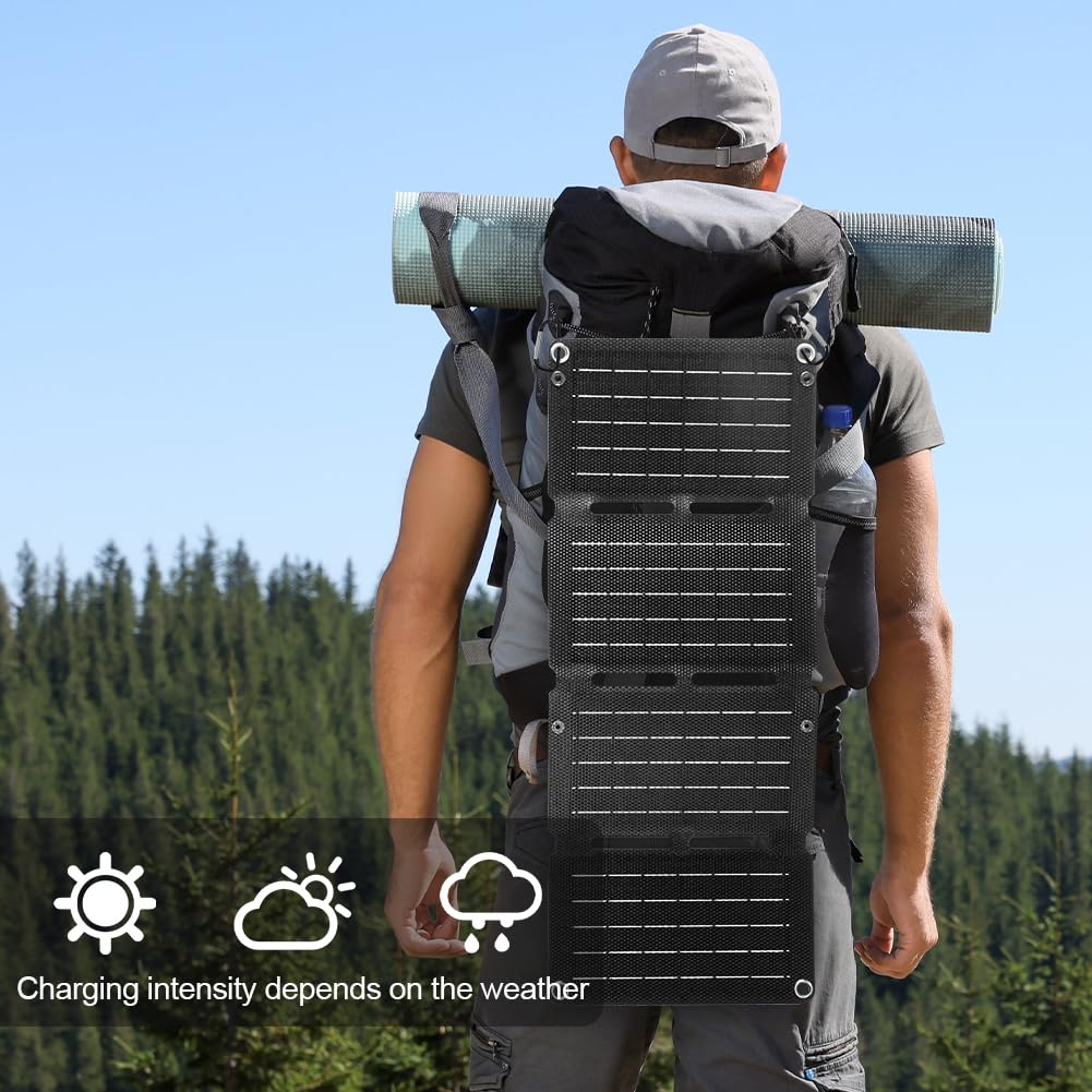 HOTUT Panneau Solaire Pliable, 10W Chargeur Solaire Portable, Port USB (6,6 V/2 A), Format de Poche et étanche Chargeur pour l'extérieur, Compatible avec Les Téléphones, Tablettes, Batterie Externe