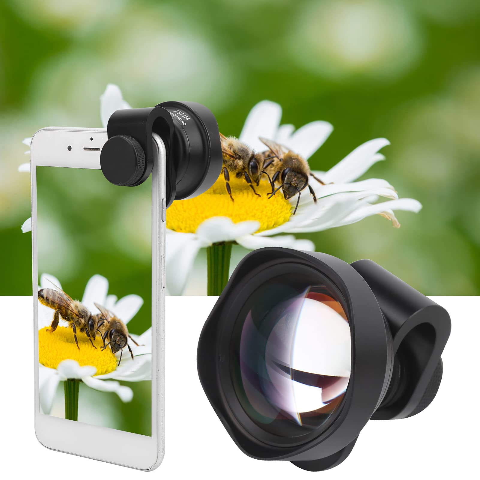 Obiektyw Makro 75 Mm do Smartfona, Asferyczny Obiektyw Aparatu o Powiększeniu 10X z Mocowaniem M14 X P0,75, do Fotografowania z Małej Odległości i Podkładka IOS