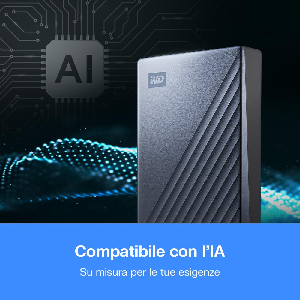 WD 2TB My Passport Ultra Hard Disk Esterno Portatile, USB-C, USB 3.2 Gen 1/USB 3.0, Protezion con password, Software per la gestion e il backup, Formatto per Windows, Blu Notte