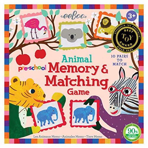 eeBoo: Pre-School Animal Memory and Matching Game, 10 Pairs to Match, Developmental and Educational, Sturdy and Thick Tiles, for Ages 3 and up