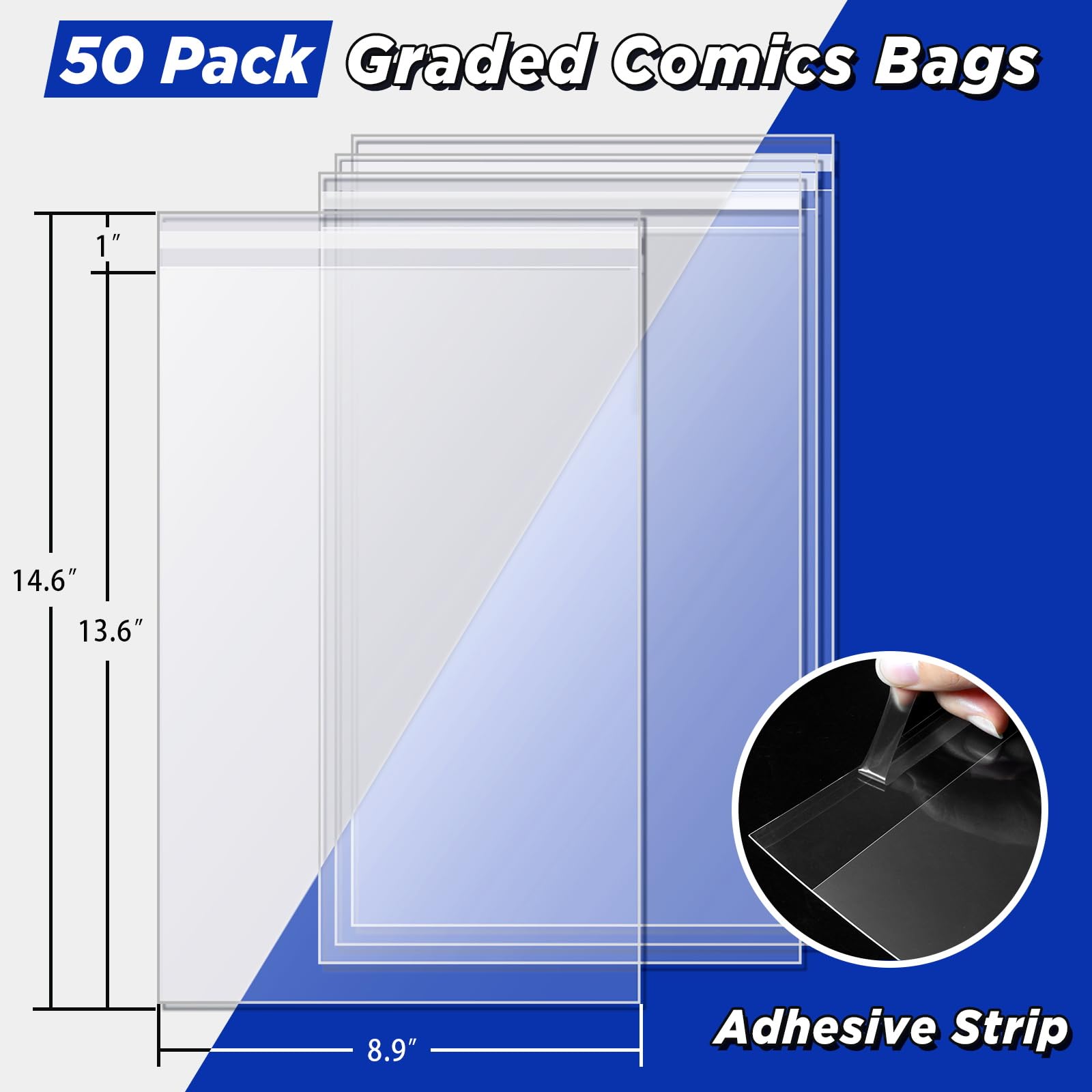 Graded Comic Book Bags - Comic Book Sleeves for CGC and CBCS Slabs, Acid-Free Archival Quality Resealable Comic Book Protector Pack of 50