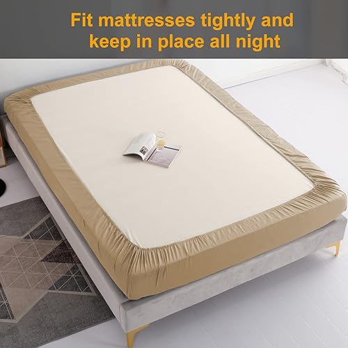 Miniatura 24 de Sábana bajera ajustable individual XL para dormitorio universitario, sábanas 100% algodón egipcio, sábanas bajeras de lujo con bolsillo profundo