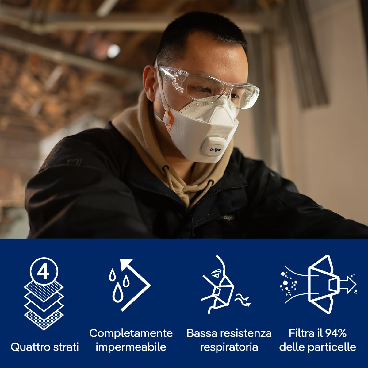 Dräger X-plore 1920 V maschera antipolvere monouso con protezione FFP2 adatta per edilizia, bricolage, imbianchini, varie dimensioni e quantità