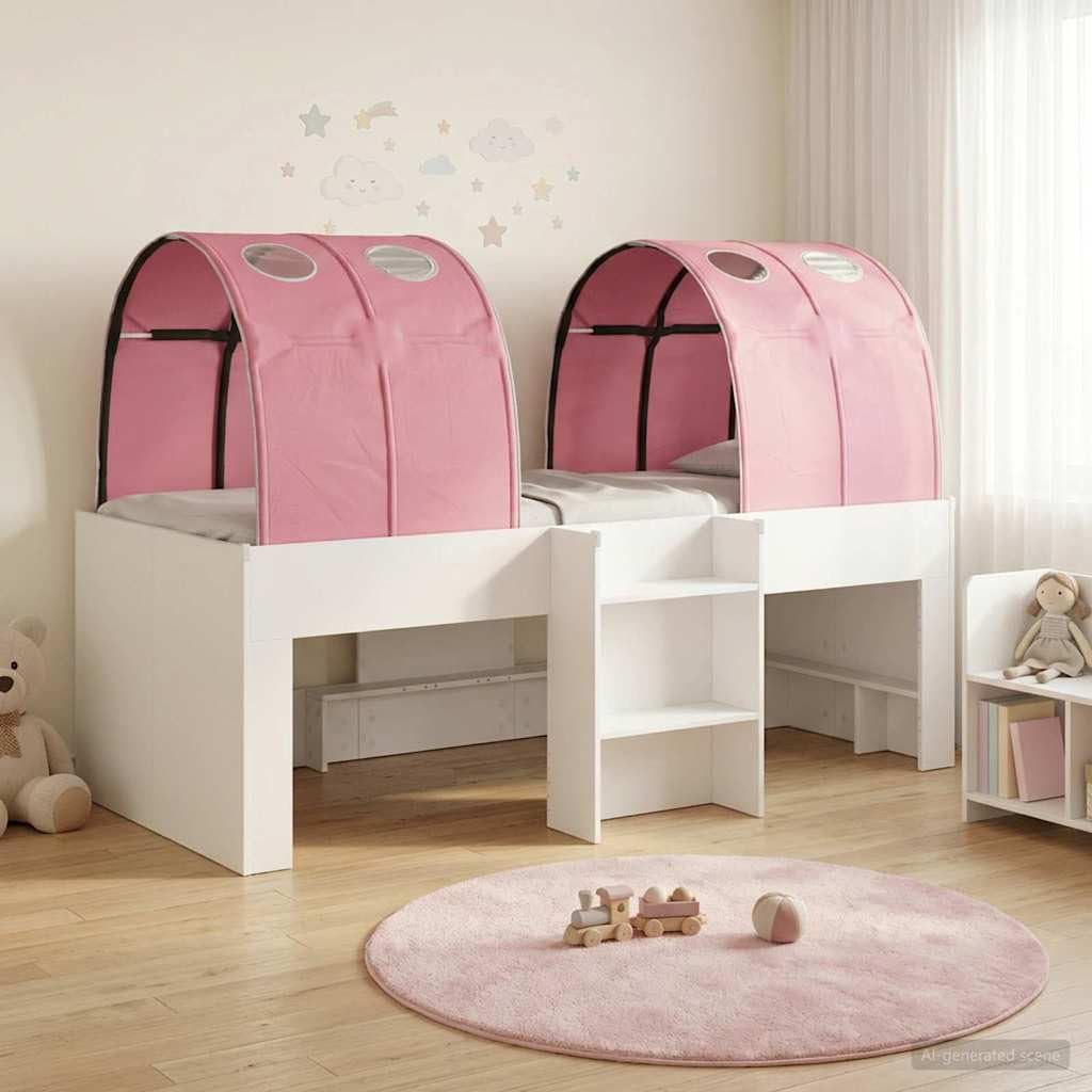 Cama infantil con túnel, color blanco y rosa, 203 x 111 cm, cama de juegos para niñas, niños, cama alta de madera, capacidad de carga de 120 kg, marco de cama estable para habitación de los