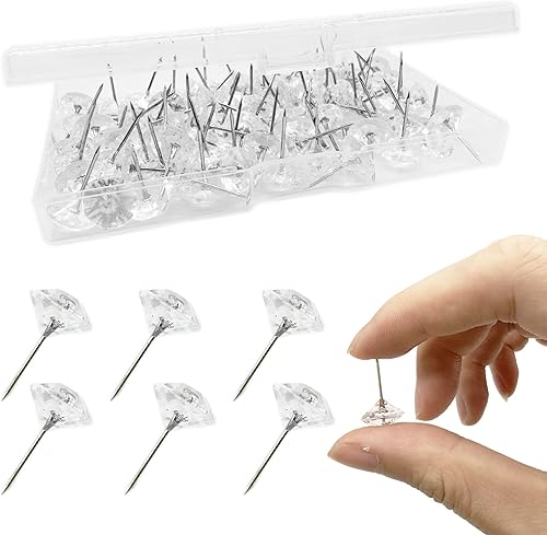 RXEAZIL Pasadores transparentes para tablero de corcho tachuelas transparentes de diamante para tablero de anuncios pasadores decorativos para