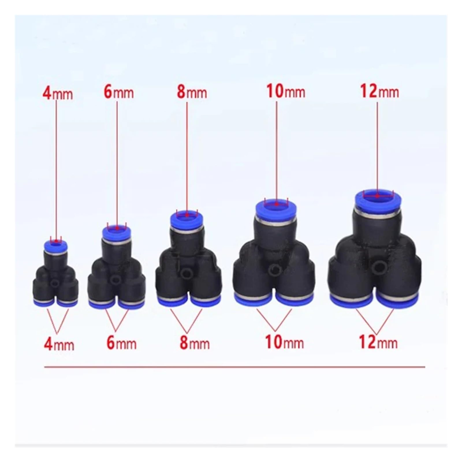 Złącze pneumatyczne 50/100/500 sztuk złączki rurowe plastikowe pneumatyczne złącze pneumatyczne szybkie połączenie 4 6 mm 8 mm 10 mm 12 mm (PY-10,500 PCS)