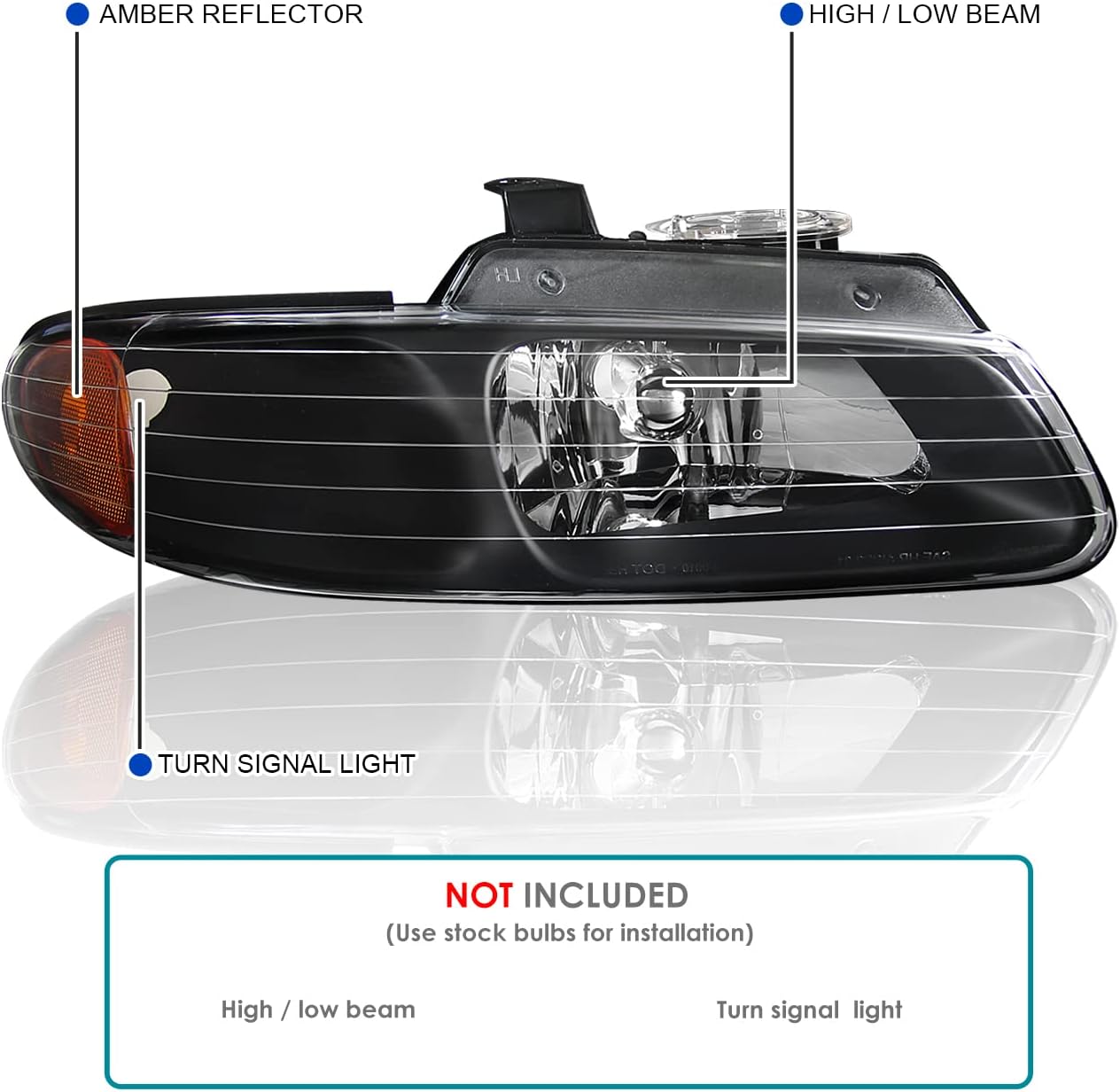 SPEC-D TUNING Black Euro Headlights Amber Reflector Compatible with 1996-2000 Dodge Grand Caravan, Chrysler Town & Country, Grand Voyager, L+R Pair Head Light Lamp Assembly