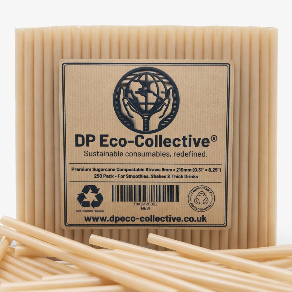 8mm Smoothie Eco Straws Sugarcane Fibre | DP Eco‑Collective | 250 Pack