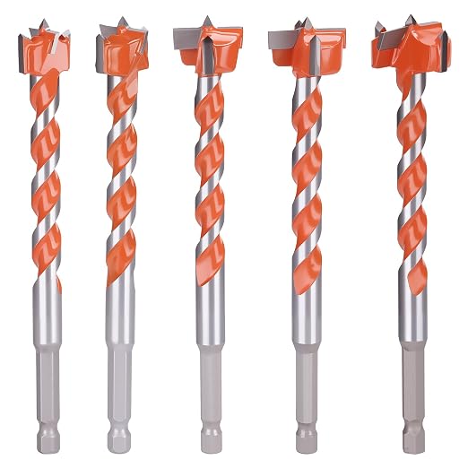 5Pcs Forstner Bits,TCT 16-25mm,1/4" Hex Shank Wood Hole Cutter