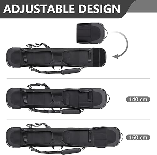 Miniatura 3 de YR Funda ajustable para snowboard con correas para el hombro, funda de protección de snowboard suave con encuadernación abierta, bolsa de snowboard