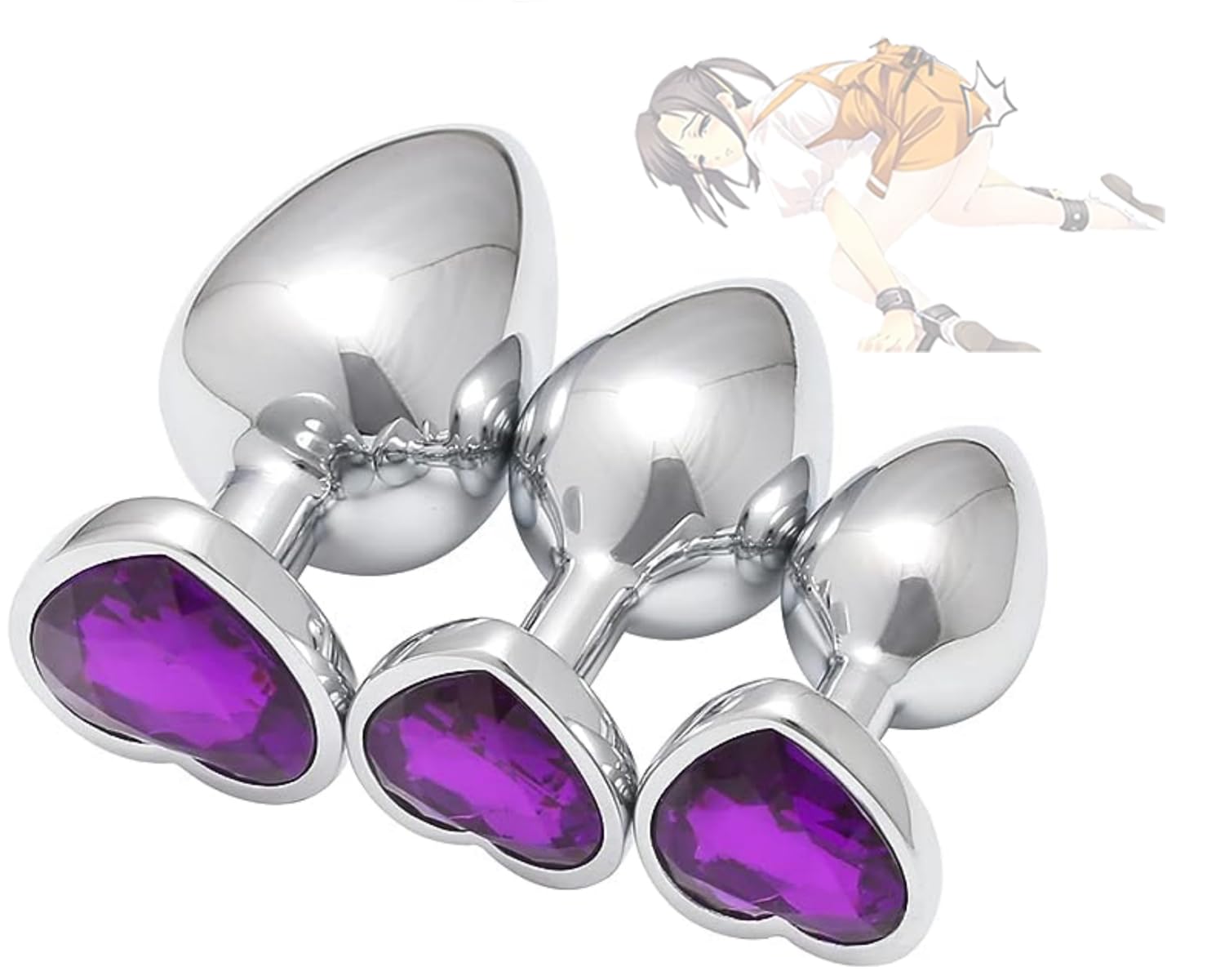 Set di Esercizi per lo Yoga, Accessori a Forma di Cuore in Acciaio Inossidabile con Gemme Viola, Set di 3 Pezzi
