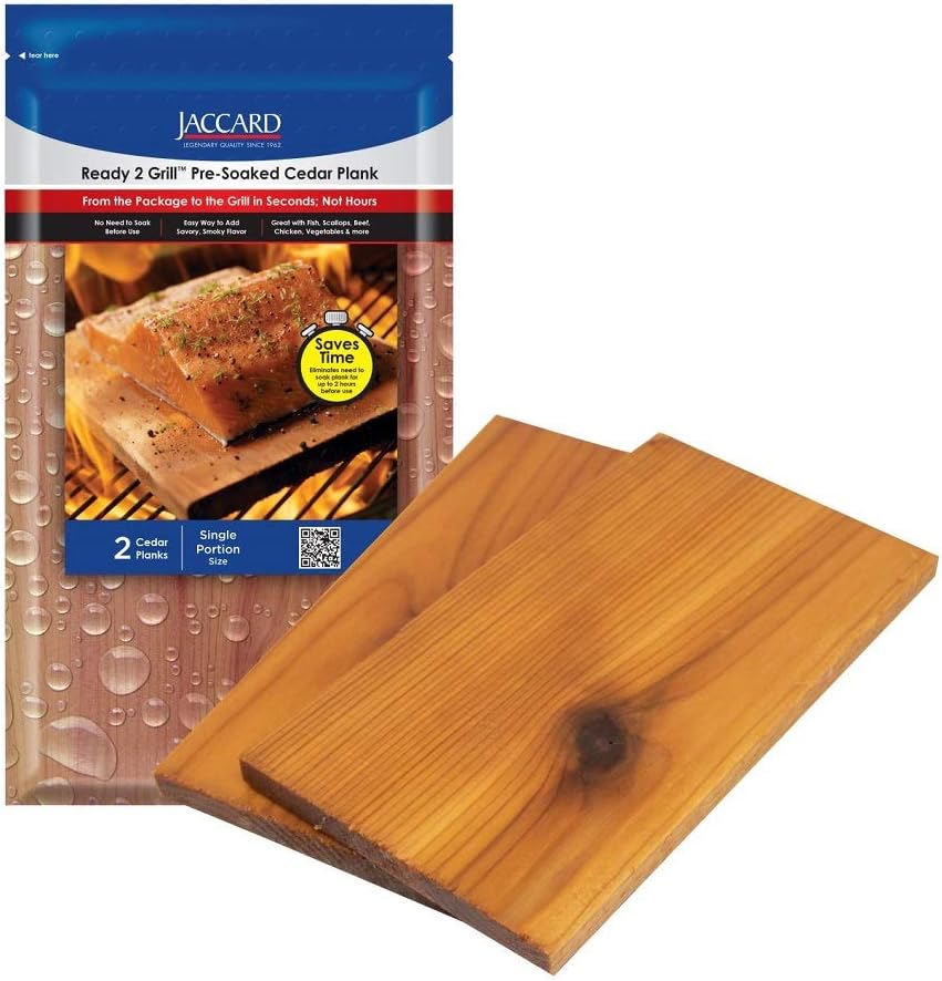 Jaccard Ready 2 Grill Pre-Soaked Cedar Planks, Premium Wood Planks For Serving, Ideal Grilling Accessories for Gas, Ceramic, and Charcoal Grills, Small, 2 Planks