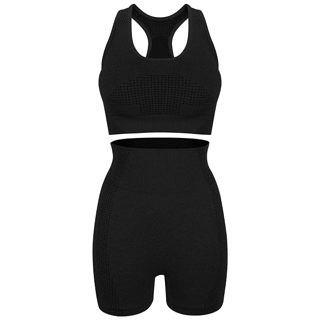 FRCOLOR Womens Yoga Workout Set Gym Clothing Black Racerback Tank Top and Shorts L xl Activewear for Fitness