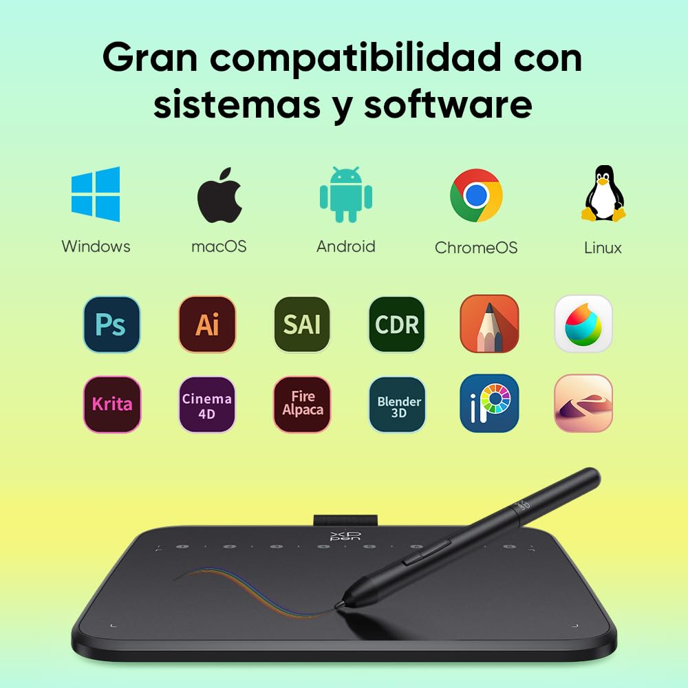 XPPen Deco 640 Tableta Gráfica Dibujo Digital con Lápiz 16384 Niveles de Presión 8 Teclas Personalizadas Virtuales, Tableta de Dibujo para OSU Compatible con Windows, macOS, Android, Chrome OS, Linux