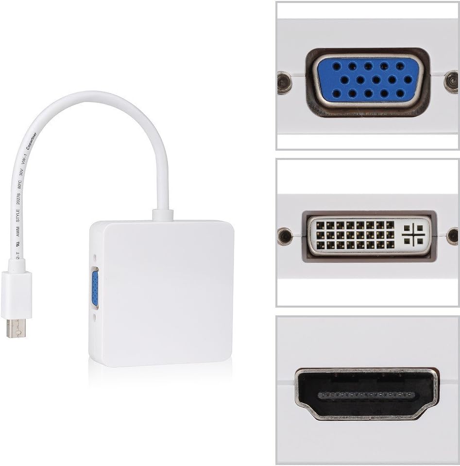 3 In1 Mini Display Port Dp to DVI VGA Hdmi Tv Av Hdtv Adapter Cable for Mac Book, Imac, Mac Book Air, Mac Book Pro, and Mac Mini-square Shape