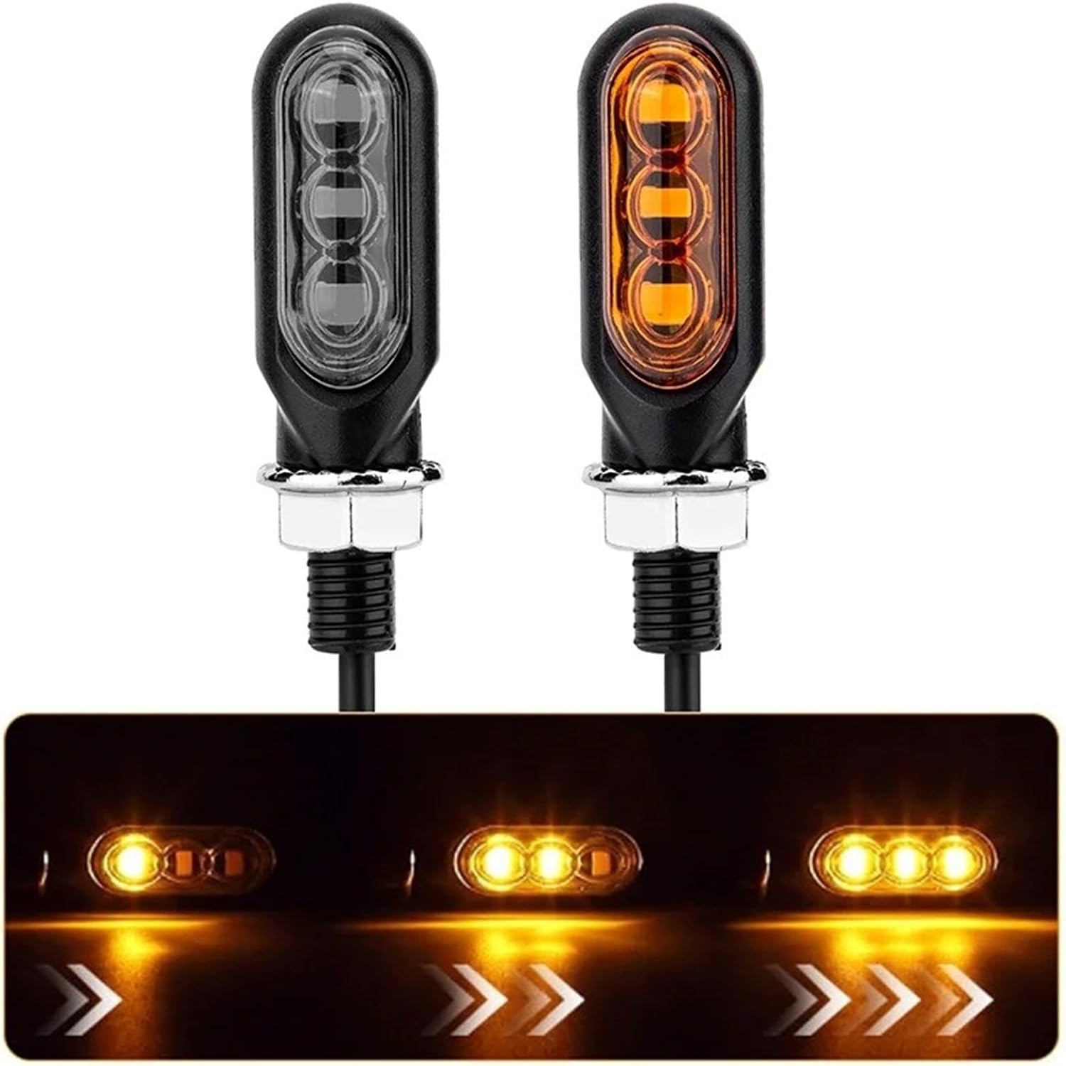 オートバイウインカー ターンシグナルライト アンバー 流れる方向指示灯 断続的 モト オートバイ ターンシグナルライト(Black)