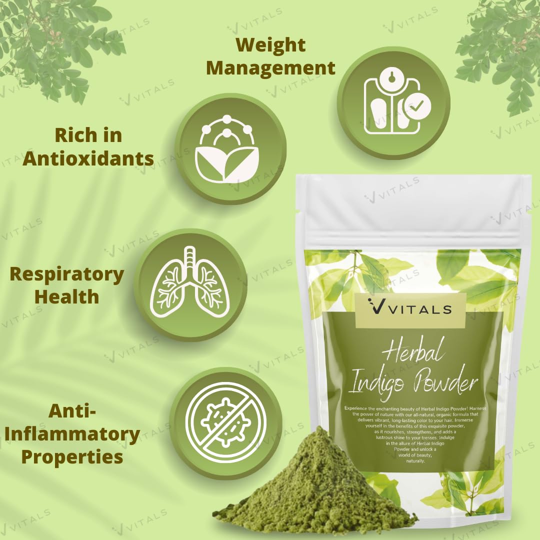 Vvitals Indigo Powder Organic For Hair - 200gm - Indica For Natural Color, 100% natural, No added preservatives 1