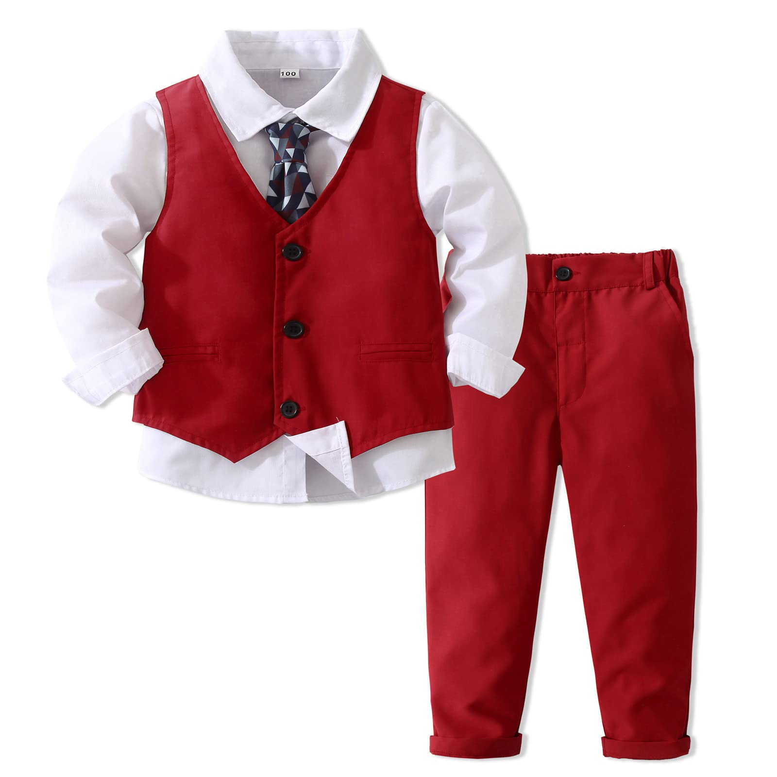 Boys' Suits Gentleman's Tie Pants Set, Kids Formal Dress Shirt for Toddler Wedding Outfits