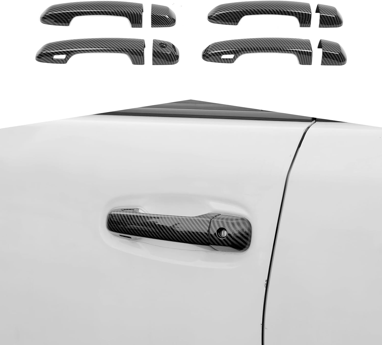 Exter Door Handle Cover Trim with Smart Key Holes fit for Toyota 4 Runner 2010-2024 Outdoor Handle Frame Exterior Door Accessories,Carbon Fiber Texture