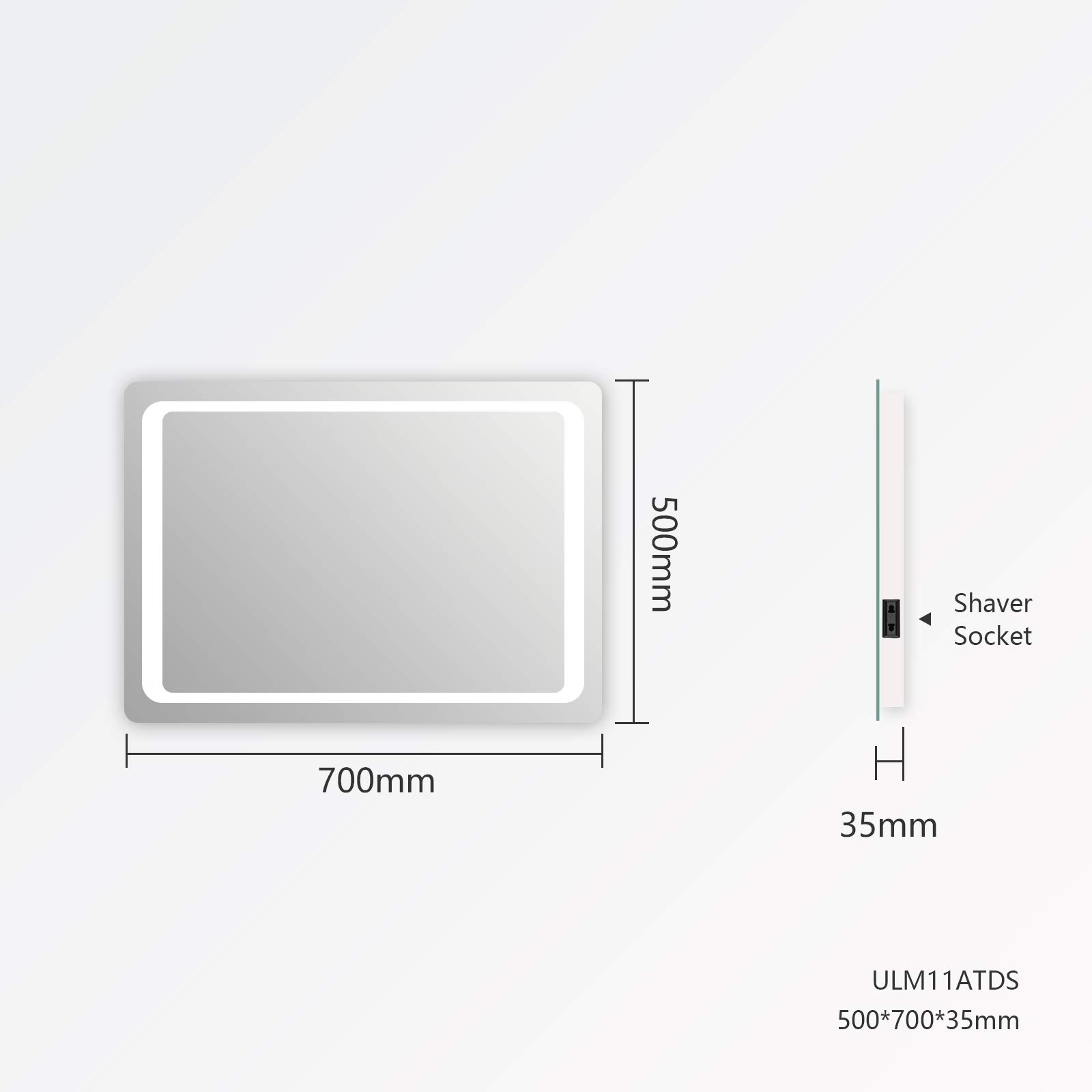 EMKE 700 x 500mm LED Illuminated Bathroom Mirror with Shaver Socket