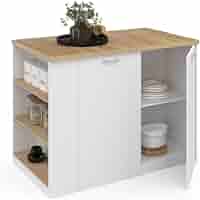 Îlot Central Cuisine 120cm - Bois Blanc Et Gris Anthracite - Avec Rangements