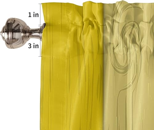 Miniatura 5 de Cortina de cenefa para ventana, retro, rayas amarillas y grises, cenefa de ventana con bolsillo para barra, cenefa de ventana para cocina, sala de