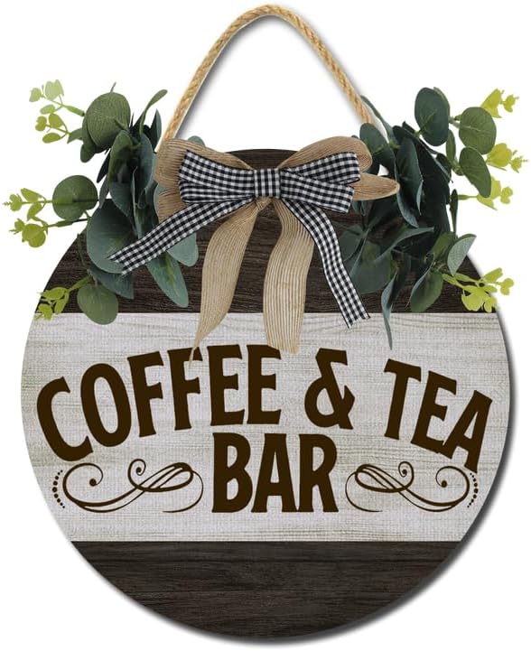 Letreros vintage de café y té, letreros de madera para cafetera, placa de arte de pared, regalo de inauguración de la casa, 11 pulgadas