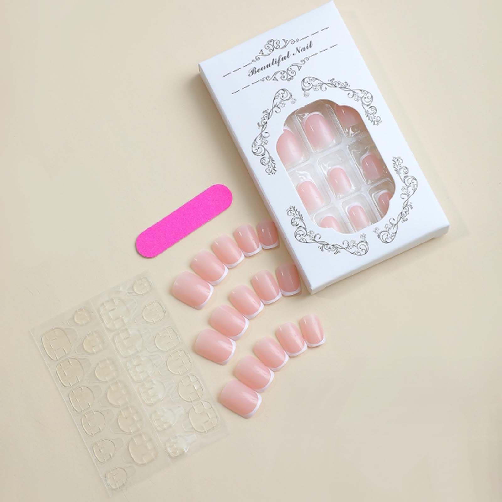 Künstliche Nägel, kurz, , weiß, französische Nägel, quadratisch, zum Aufdrücken, vollständige Abdeckung, für Frauen und Mädchen, 24 Stück