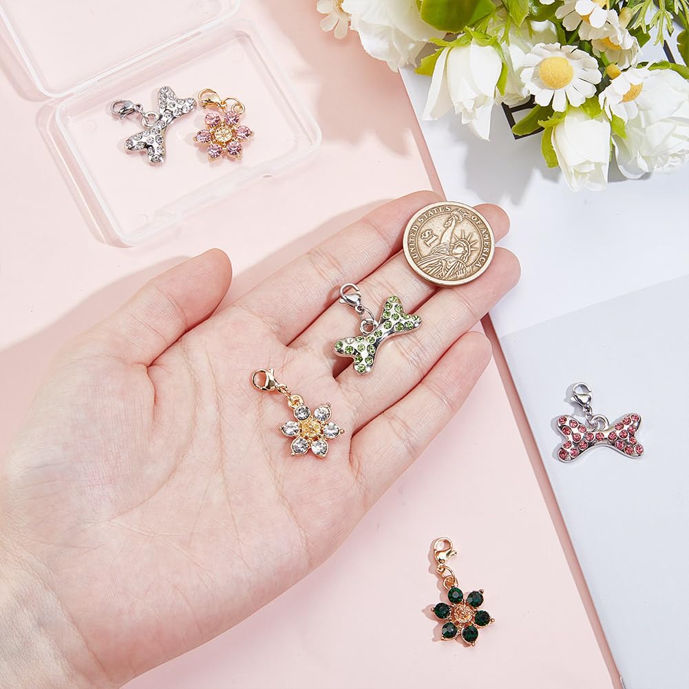DELORIGIN 6Pcs Bling Rhinestones Bone Charm Pendant Alloy Flower Bone Charm Pendant Pet Supplies Dog Accessories for Pet Dog Cat Collar Necklace Jewelry Making DIY Craft Accessoriey - Image 3