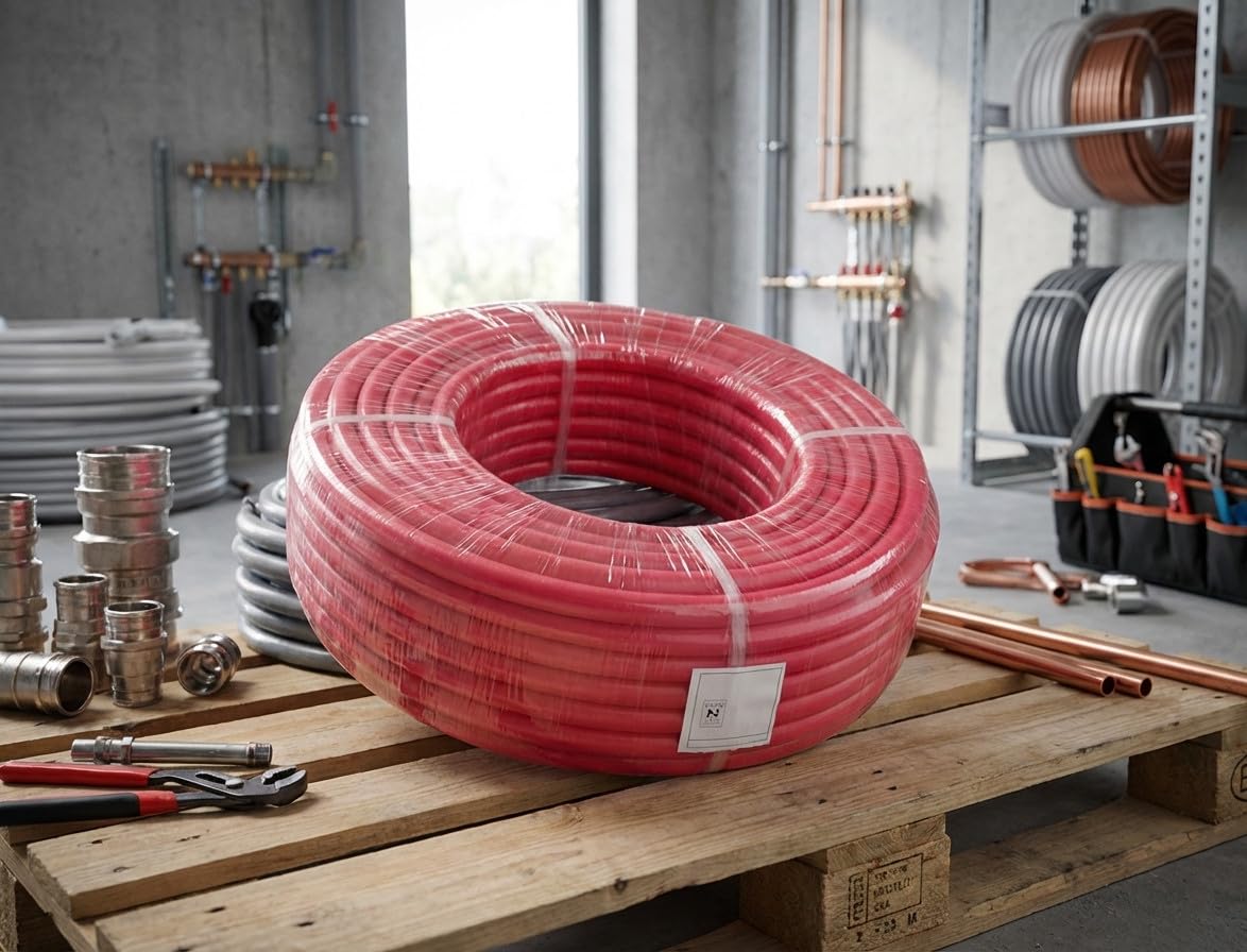 Suinga Tuberia Multicapa Rojo para Fontaneria 16 mm con Aislamiento | Bobina 50 Metros | Espesor 2 mm | Presion 10 Bar | Soporta hasta 95C | Alta Resistencia y Durabilidad en Instalaciones