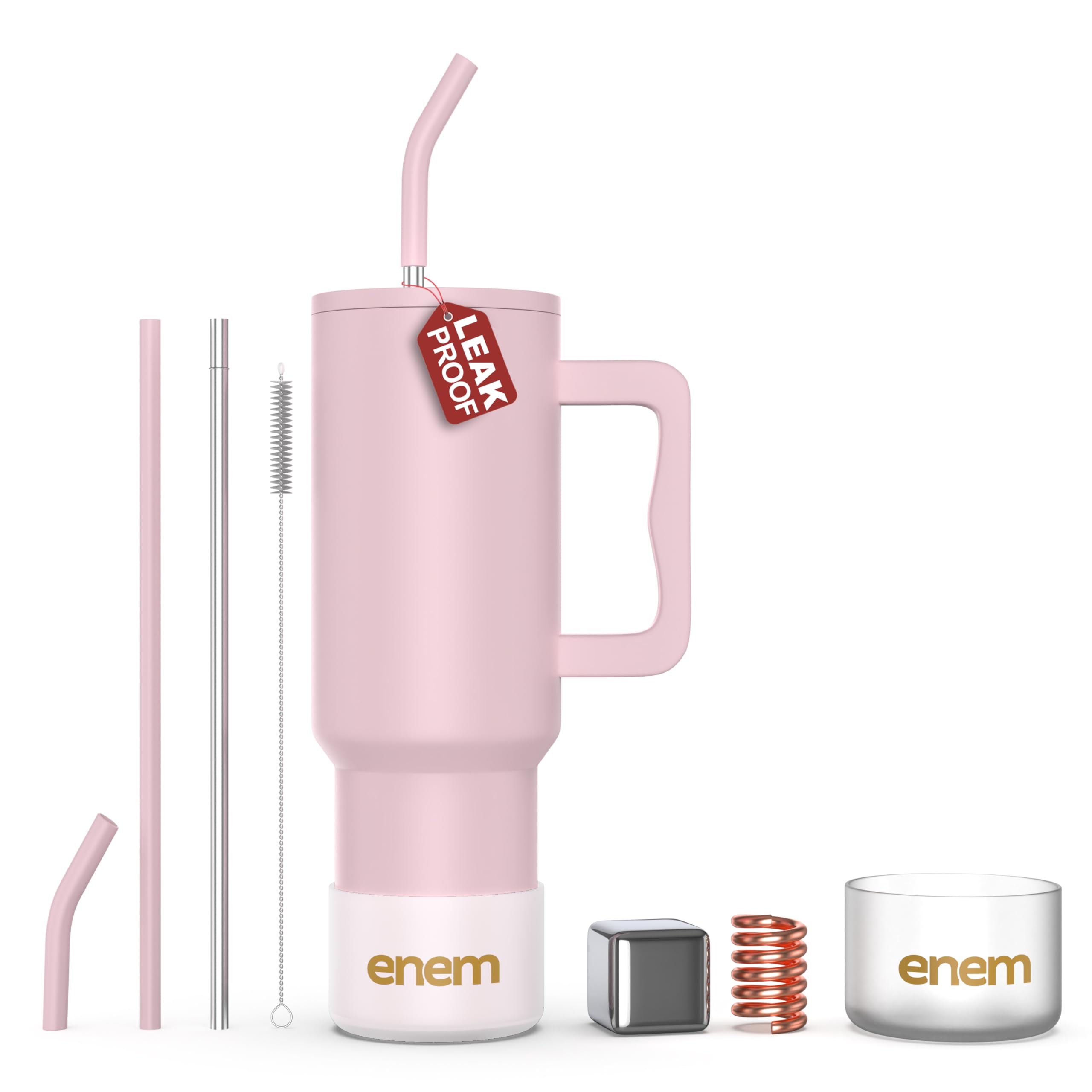enem Tumbler, Rose Whisper, Tumbler with Metal Straw, Sipper, with Lid Leak Proof, 1 Metal Ice Cube, 1 Copper Spring (Tamba), Base Protector, Mug Travel, 1.2L-image-5