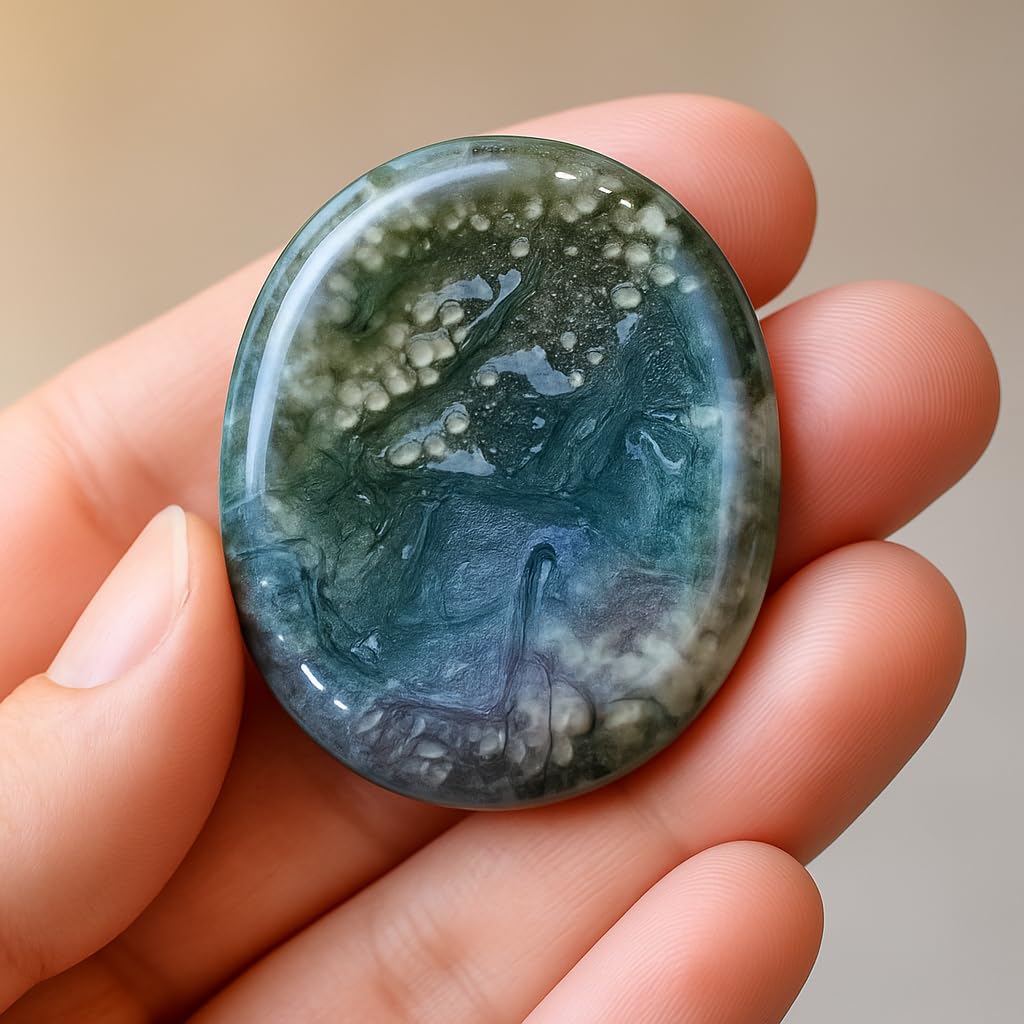 Moss Agate Worrystone Thumb Stone for Anxiety Relief,Meditation,Stress Healing,Pocket Palmstone for Reiki, Crystal Therapy,Chakra Balancing, Natural Healing Gemstone - Image 7