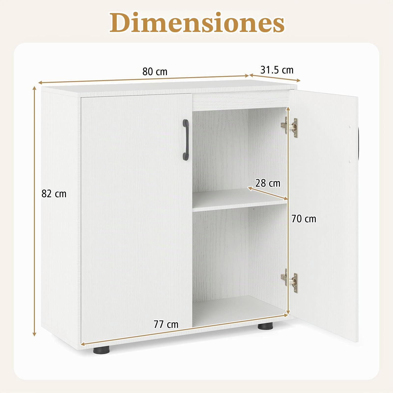 KOMFOTTEU Armario Buffet con 2 Puertas, Mueble Auxiliar con Estate Ajustable, Mueble Bajo de Madera con Dispositivos Antivuelcos, Aparador para Comedor, Salón, Entrada, 80 x 31,5 x 82 cm