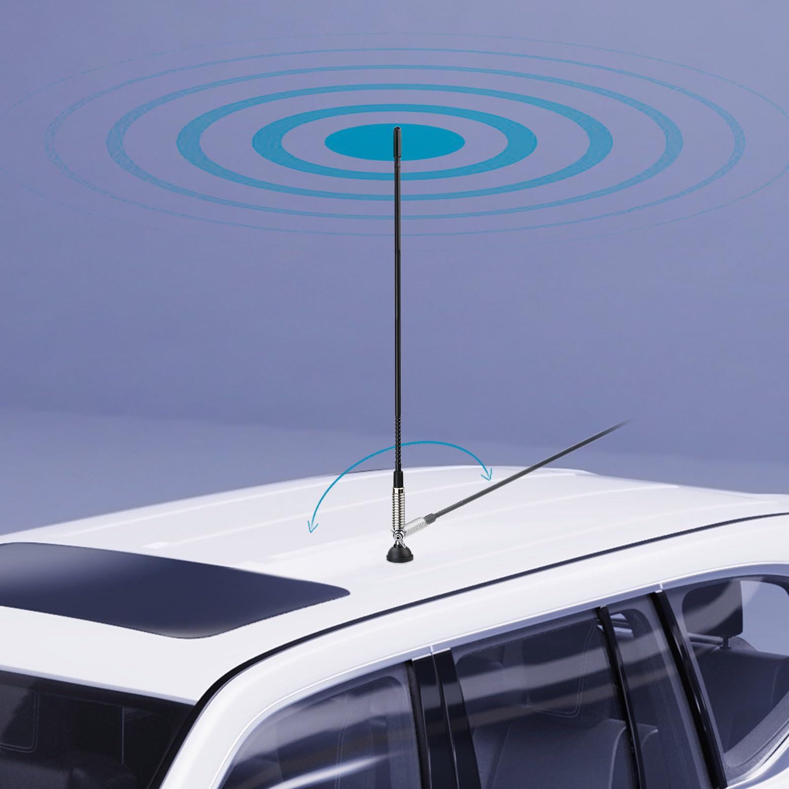 Bingfu Antenna CB in Fibra di Vetro 27 MHz Veicolare Maschio UHF PL259 65cm | Flessibile e Regolabile a 180°, Cavo RG58 4 m, per Radio CB Mobile Veicolare Camion Camper Auto SUV