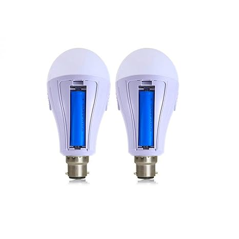 Dreamlux 12W B-22 LED Cool Day Light Inverter Rechargeable Base Ceramic Emergency Bulb With Removable Battery (PACK OF 2)